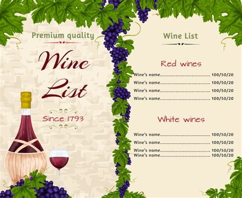 Premium Vector | Wine list template