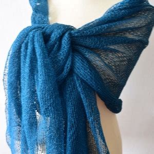 Popular Right Now Linen Scarf Knit Shawl Natural Summer Wrap In Teal