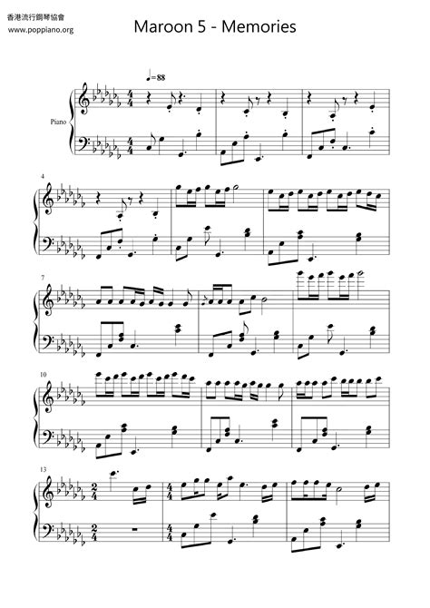 Maroon 5 Memories Sheet Music Pdf Free Score Download ★