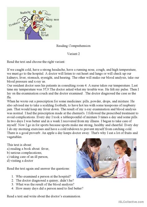 Visiting A Doctor Reading For Detail English Esl Worksheets Pdf And Doc