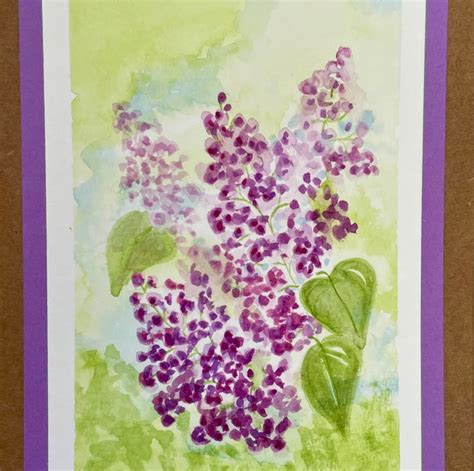 Hand Painted Blank Greeting Card Lilac Blossom Folksy