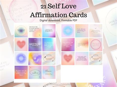 Self Love Affirmation Cards Printable 21 Affirmation Cards Etsy