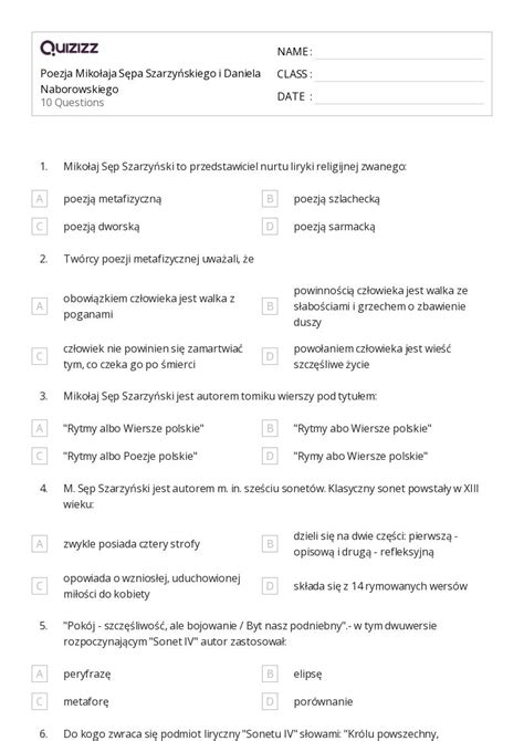 Ponad 50 Poezja Arkuszy W Quizizz Darmowe I Do Druku