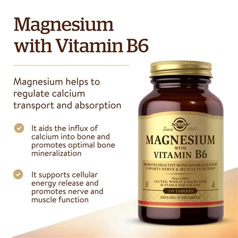 Solgar Magnesium With Vitamin B6 250 Tablets Promote Healthy Bone Mineralization Support