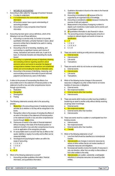 Overview Of Accounting Summaries About Accounting Subject I NATURE