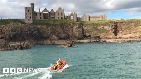 Dog Rescued After Falling Down Slains Castle Cliffs Bbc News