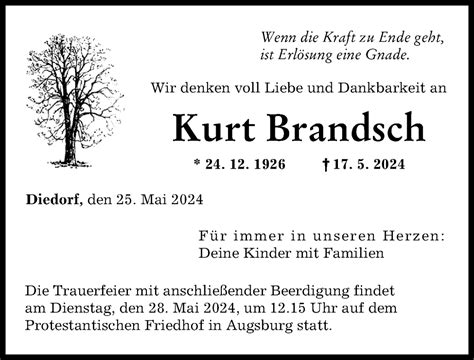 Traueranzeigen Von Kurt Brandsch Augsburger Allgemeine Zeitung