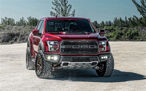 Ford F 150 Raptor 2020 Vista Frontal Exterior Camioneta Roja Nuevo Rojo F 150 Raptor Fondo