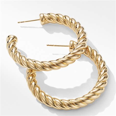 David Yurman Sculpted Cable Hoop Earrings In 18K Yellow Gold 40mm