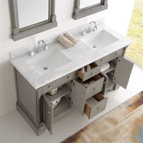 Affordable Variety Fresca Kingston 61 Antique Silver Double Sink Traditional Bathroom Vanity