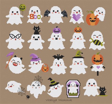 Halloween Ghost Cross Stitch Pattern Pdf Set Small Tiny Cute Etsy