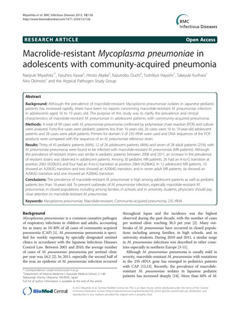 Macrolide Resistant Mycoplasma Pneumoniae In Adolescents With Community