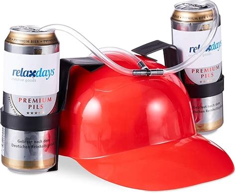 Relaxdays Cappello Porta Birra Elmetto Con Cannuccia Per 2 Lattine