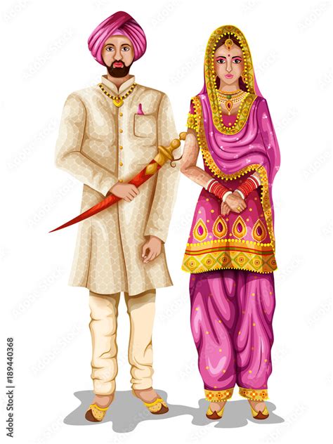 Punjabi Wedding Couple In Traditional Costume Of Punjab India