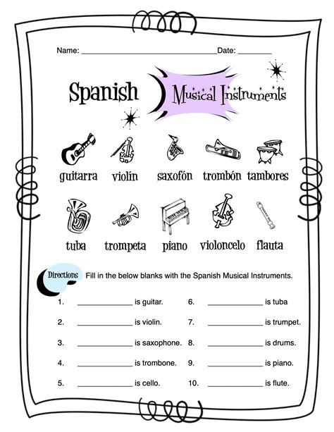 Spanish Musical Instruments Worksheet Packet Made By Teachers