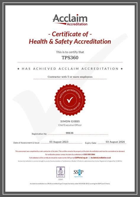 Tps360 Receives Acclaim Certificate Of Health And Safety Accreditation