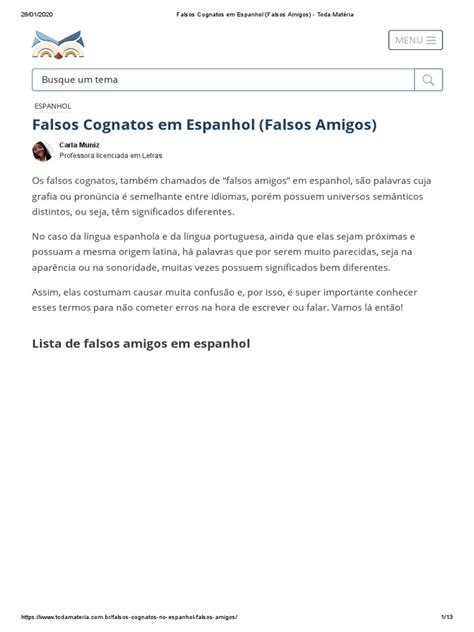 Falsos Amigos Em Espanhol - Falsos Cognatos em Espanhol (Falsos Amigos) - Toda Matéria | PDF ...