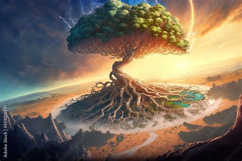 Giant World Tree In Fantasy Concept Anime Style Illustration Painting