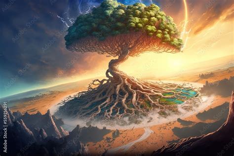 Giant World Tree In Fantasy Concept Anime Style Illustration Painting