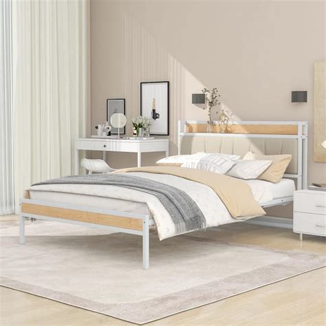 Harper Bright Designs White Metal Frame Full Size Platform Bed With