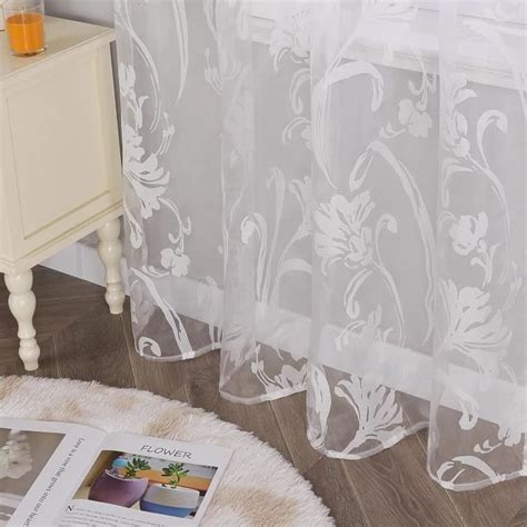 Hongya Voilage Transparent Blanc Fenetre Voile Motif Feuilles Passe