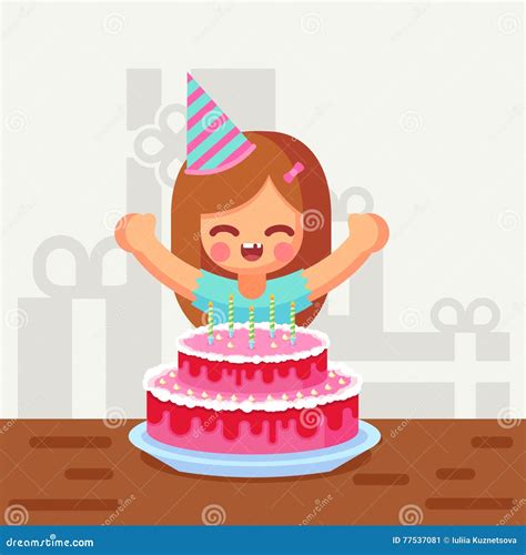 Happy Sweet Cute Cartoon Girl With Birthday Cake | CartoonDealer.com ...