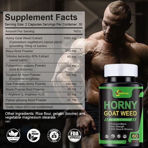 Horny Goat Weed For Him 60 Capsules L Arginine Maca Root Men