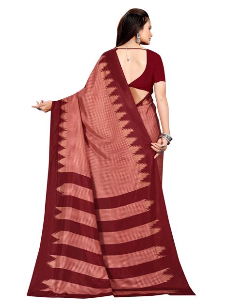 Buy Malgudi Silk Fabric Maroon Colour Uniform Wear Printed Saree With