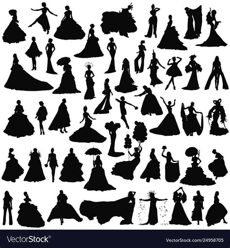 Set Brides Silhouettes Royalty Free Vector Image