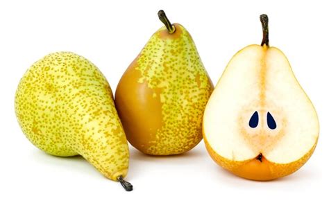 Premium AI Image Pear Clipping Path Ripe Whole Pear With Green Leaf