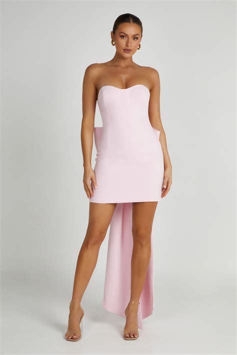 Meredith Strapless Bow Mini Dress Blush Pink Meshki