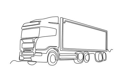 Continuous One Line Drawing Cargo Trucks Transportation With Containers