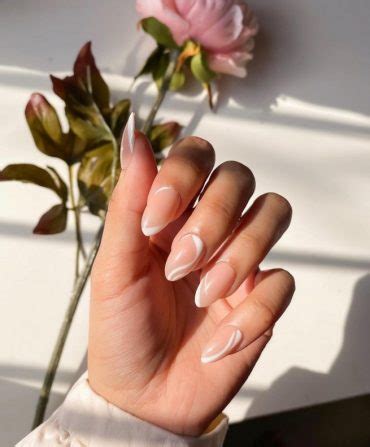 35 Nude Nails With White Details Vertical Swirl Nails I Take You