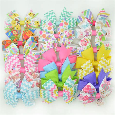 Duwes 20pcslot 31 Inch Easter Rabbit Printed Grosgrain Ribbon Bows