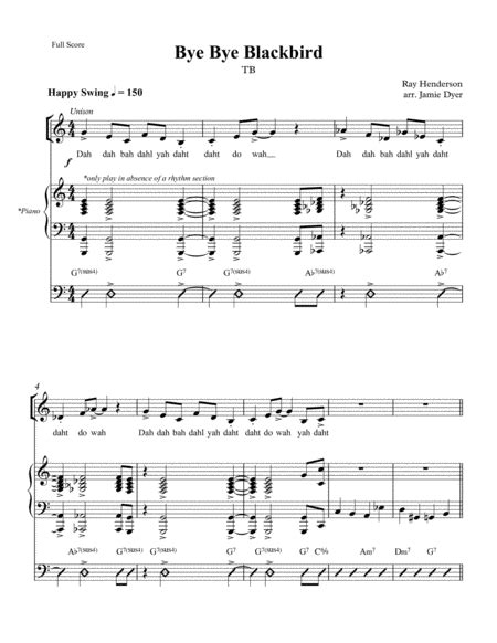 Bye Bye Blackbird Arr Jamie Dyer Sheet Music Ray Henderson Tb Choir