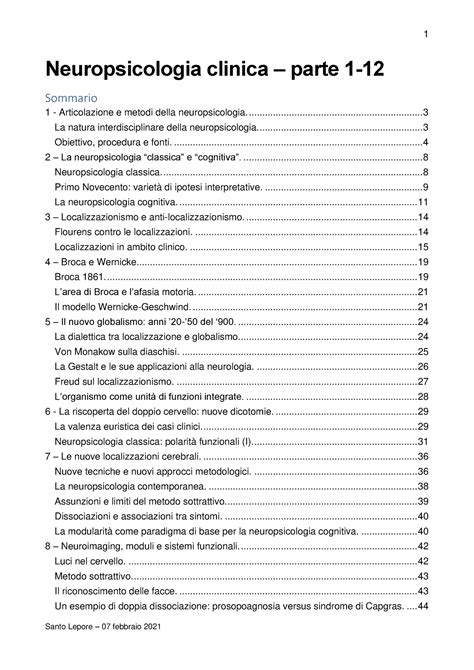 Trascrizione Videolezioni Neuropsicologia Clinica Sommario