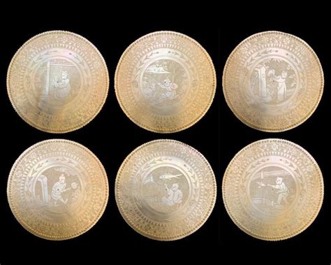 Lot Of 6 Pieces Antique Chinese Mother Of Pearl Gaming Counters Chips