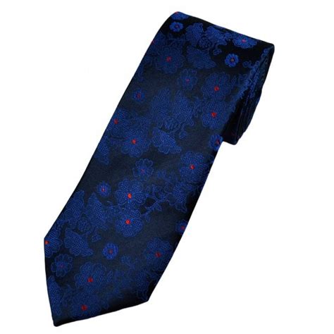 Tresanti Reale Navy Royal Blue And Red Floral Pattern Silk Mens