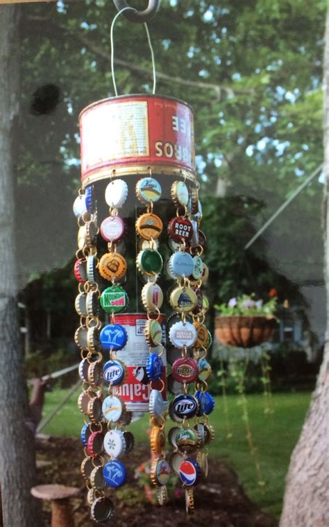 Wind Chime Made Out Of Recycled Material Including Bottle Caps