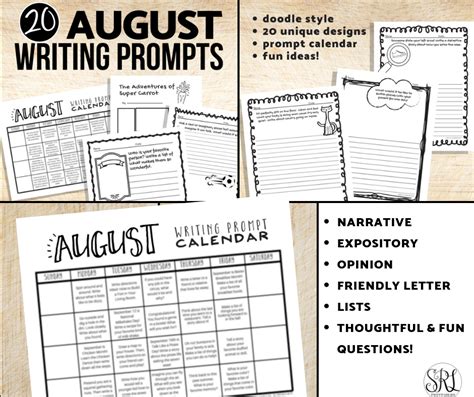 August Writing Prompts Free August Writing Prompt Calendar The