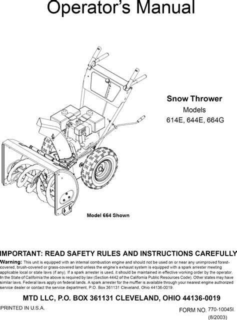 MTD 31AE644G352 User Manual SNOW THROWER Manuals And Guides 1108388L