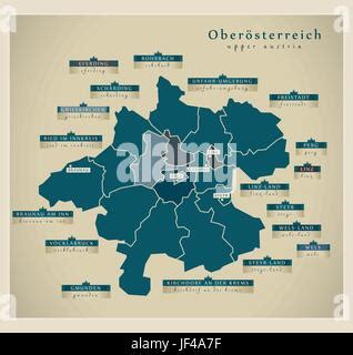 Upper Austria Map. State and district map of Upper Austria. Political ...