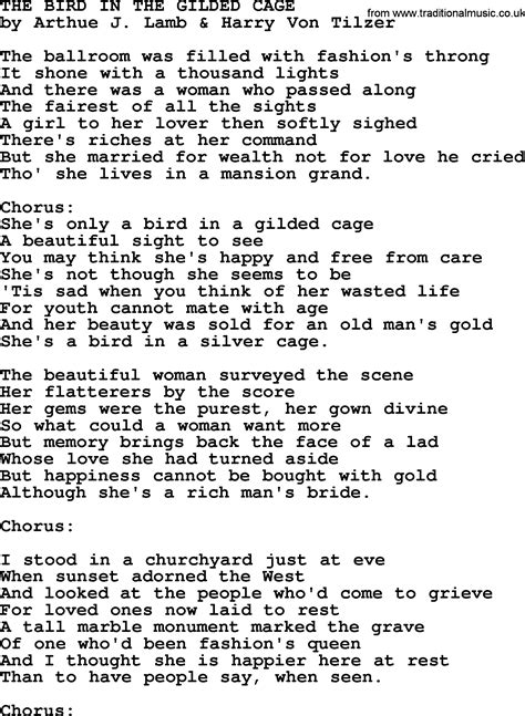 World War One Ww Era Song Lyrics For The Bird In The Gilded Cage