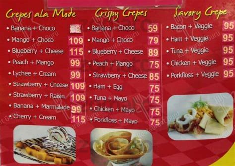 Menu At Crepe Delight Desserts Manila