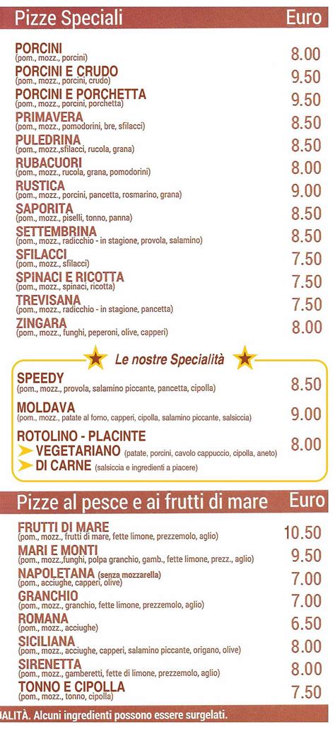 Menu Da Speedy Pizza Pizzeria Asporto Padova Padova