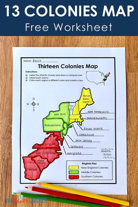 Map Of The Thirteen Colonies Worksheets