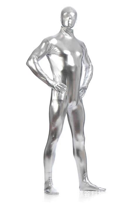 AL910 Silver Shiny Metallic Tights Unisex Original Fetish Zentai Suits