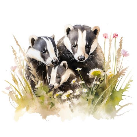 Premium Ai Image There Are Three Badgers That Are Sitting In The