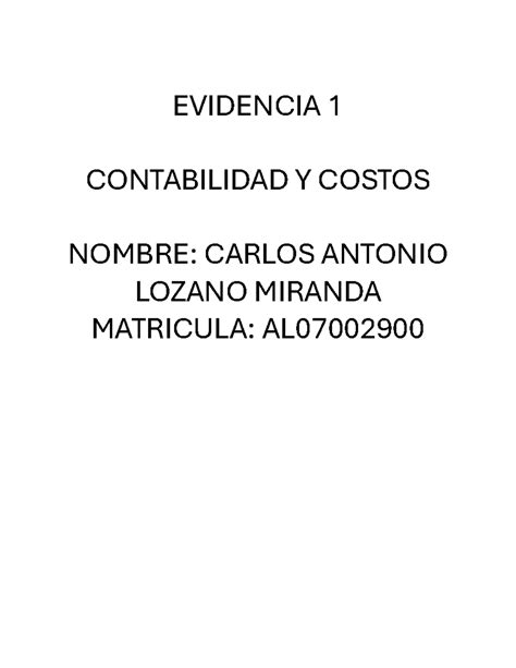 Evidencia Contabilidad Y Costos Evidencia Contabilidad Y Costos