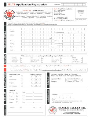 Fillable Online IELTS Application Registration FRASER VALLEY INC Fax